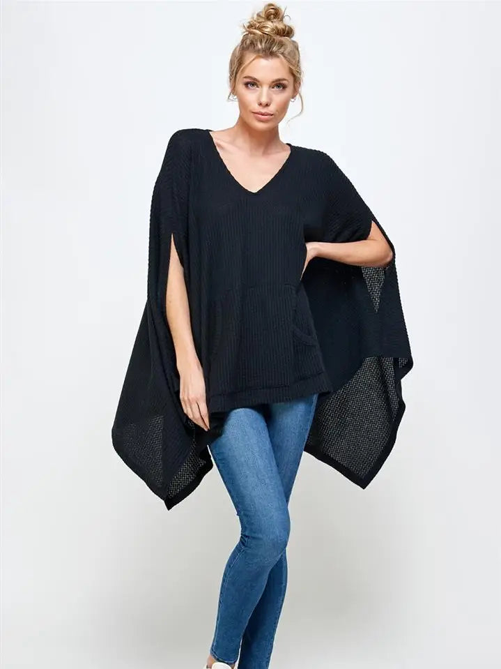 Black Waffle Knit Shawl