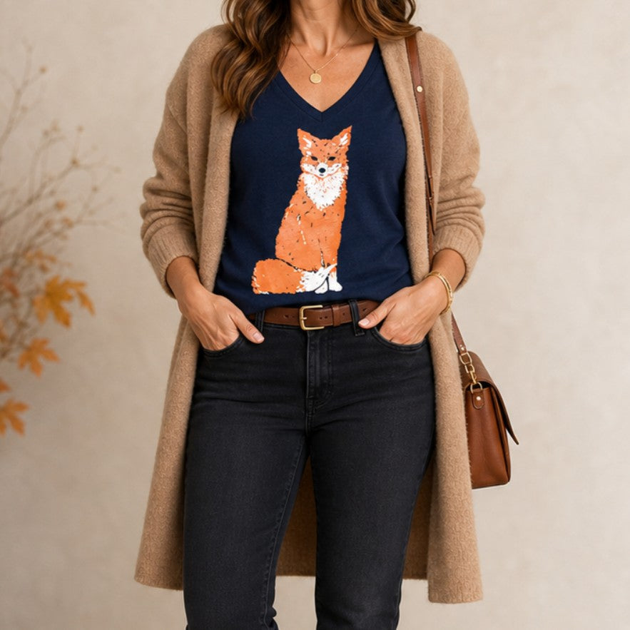 Red Fox Women's V-Neck Tee