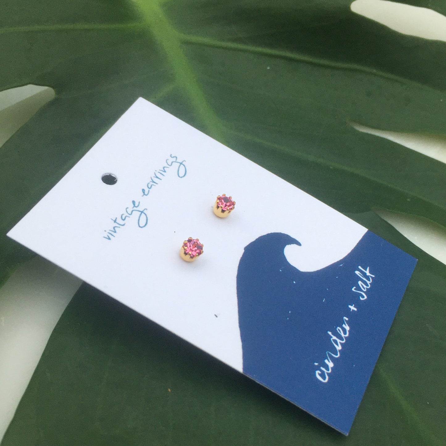 Vintage Stud Earrings- Pink & Gold