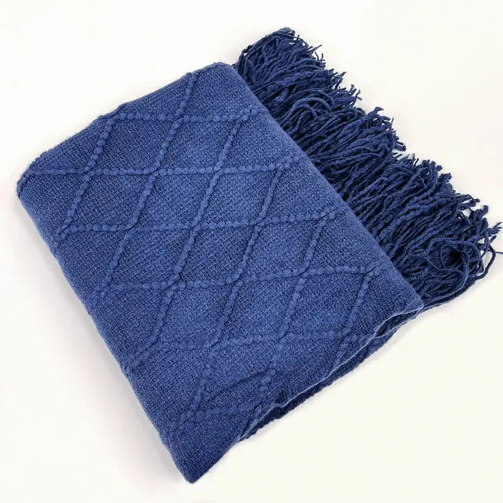 Dark Blue Diamond Knit Throw Blanket