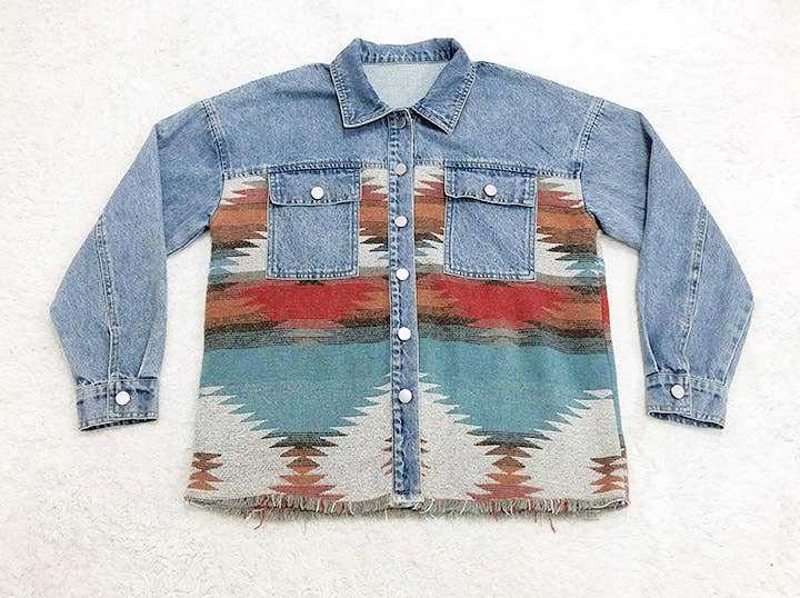 Aztec Denim Patchwork Shacket