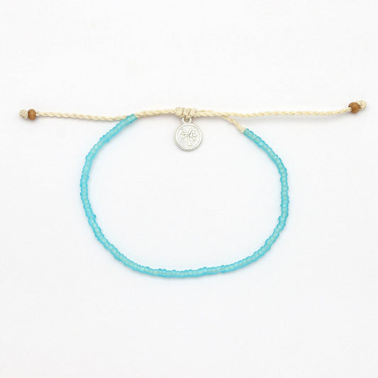 Ka'anapali Frosted Glass Beaded Anklet in Aqua