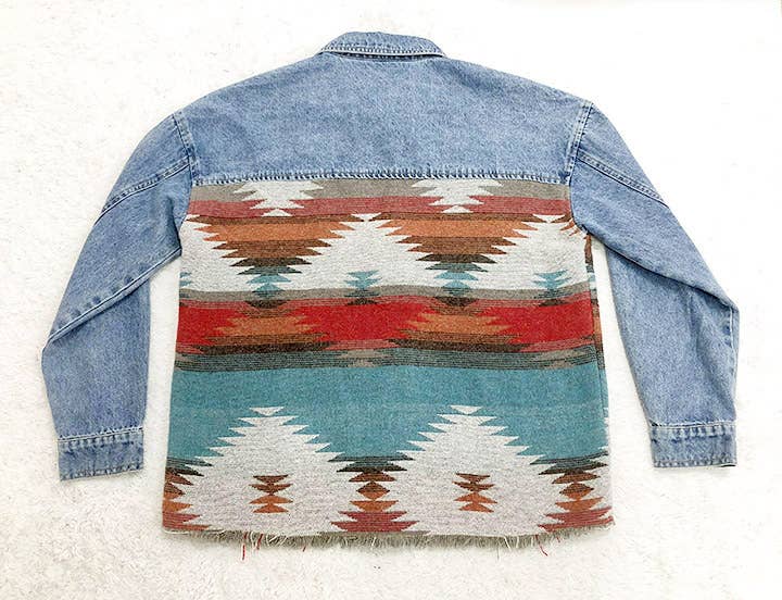 Aztec Denim Patchwork Shacket