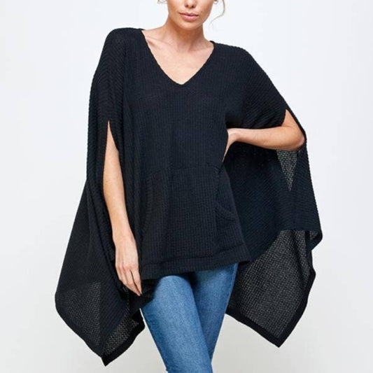 Black Waffle Knit Shawl