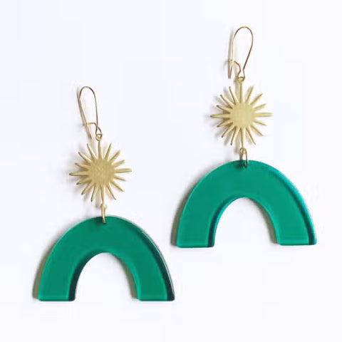 Green Arch Starburst Earrings