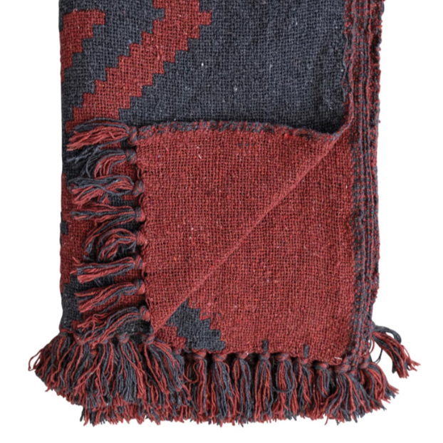 Recycled Cotton Throw - Red & Navy