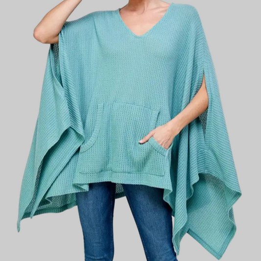 Aqua Waffle Knit Shawl