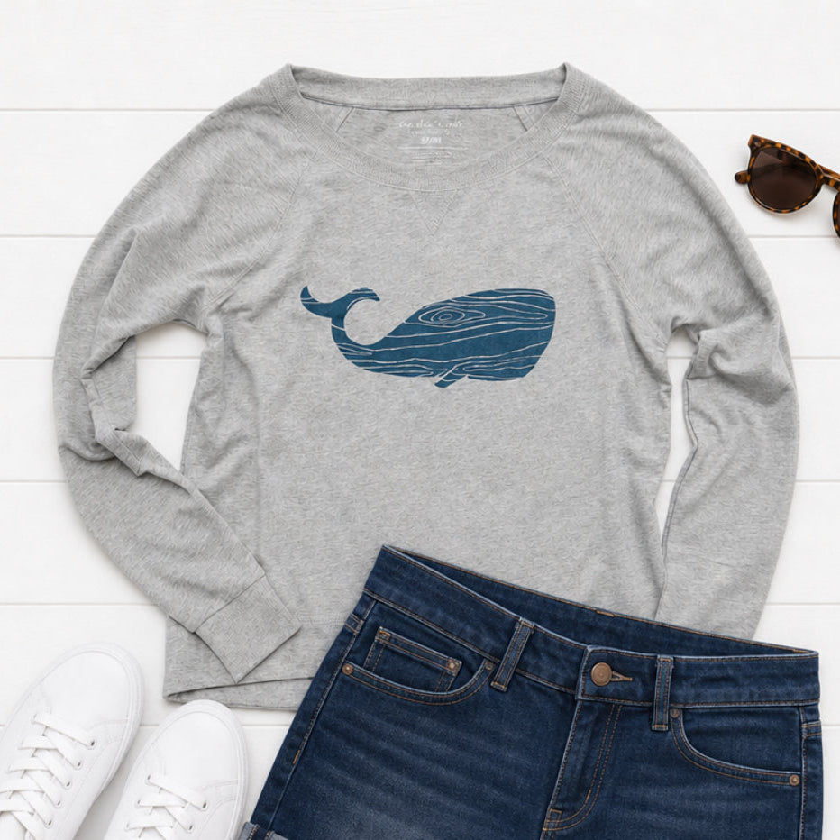 Woodgrain Whale Slouchy Pullover