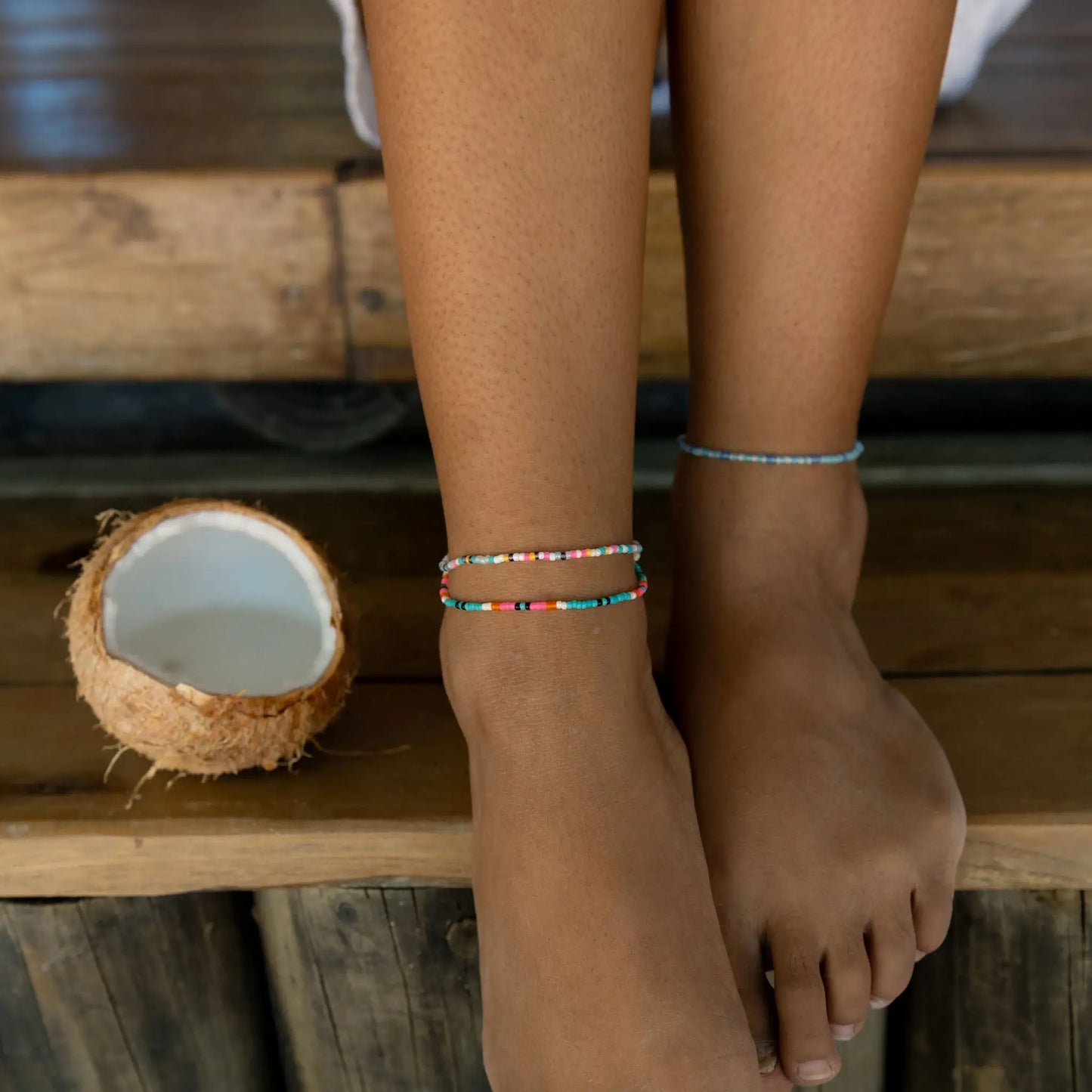 Nusa Dainty Beaded Anklet in Ocean Blues