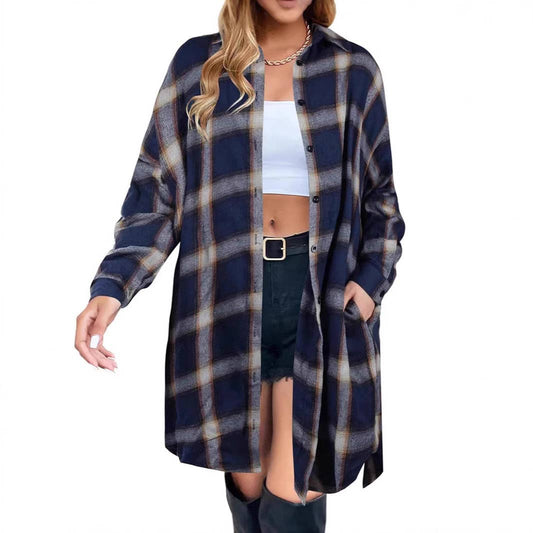 Longline Plaid Shirt Dress