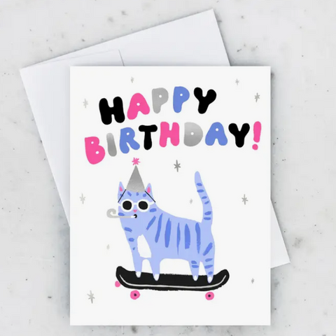 Skater Cat Birthday Greeting Card