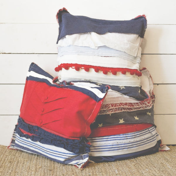 Upcycled Americana Scrap Fabric Pillow - 20x20