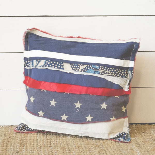 Upcycled Americana Scrap Fabric Pillow - 20x20