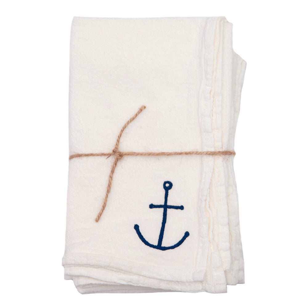Anchor Cloth Napkins - Set of 4 in white