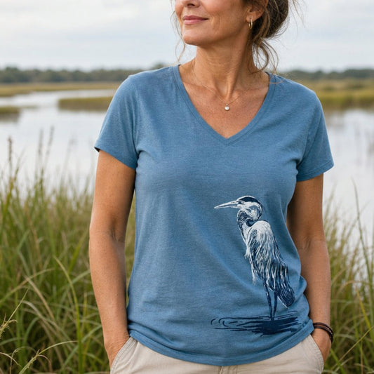 Great Blue Heron Ladies V-Neck Tee