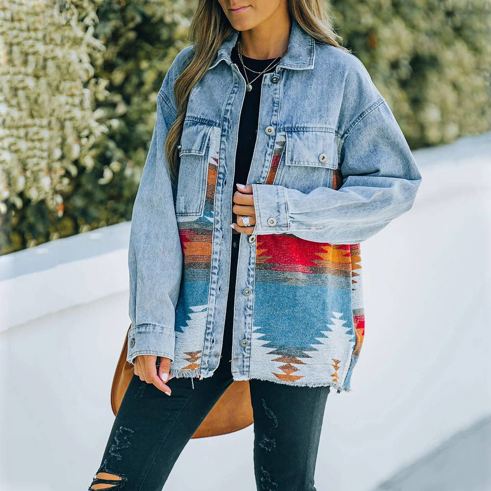 Aztec Denim Patchwork Shacket