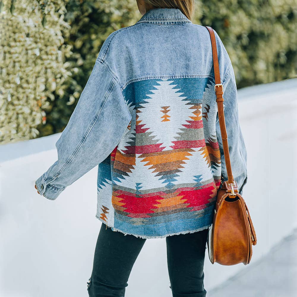 Aztec Denim Patchwork Shacket