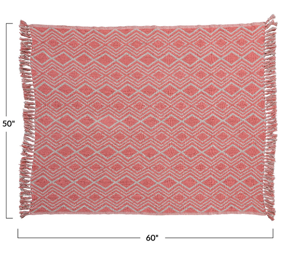 Pink Geo Recycled Cotton Blend Throw Blanket