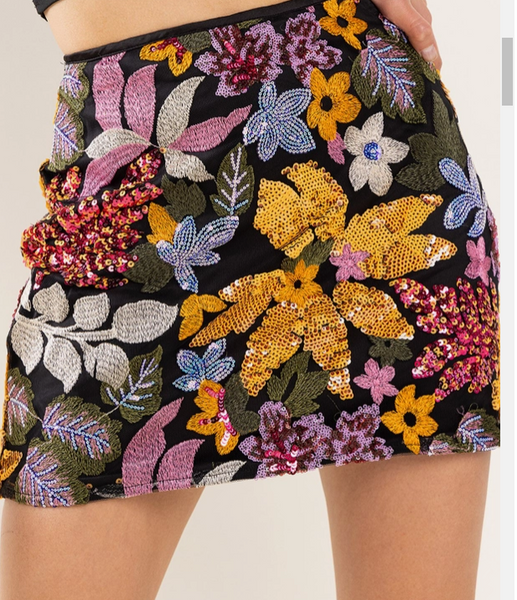 Wildflowers Sequin Embroidered Skirt