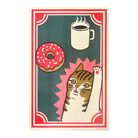 11x17 Cat Print - Yes Please Cat & Doughtnut