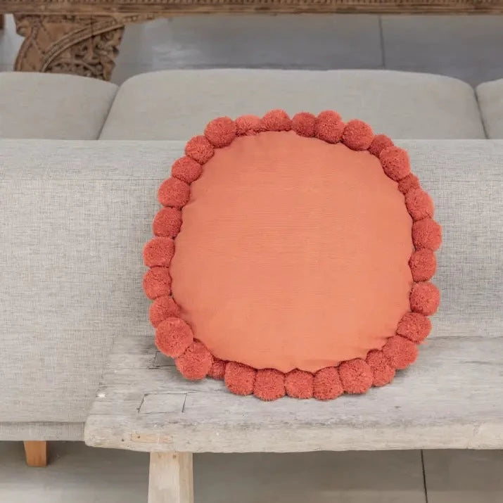Round Pom Pom Pillow - Terracotta