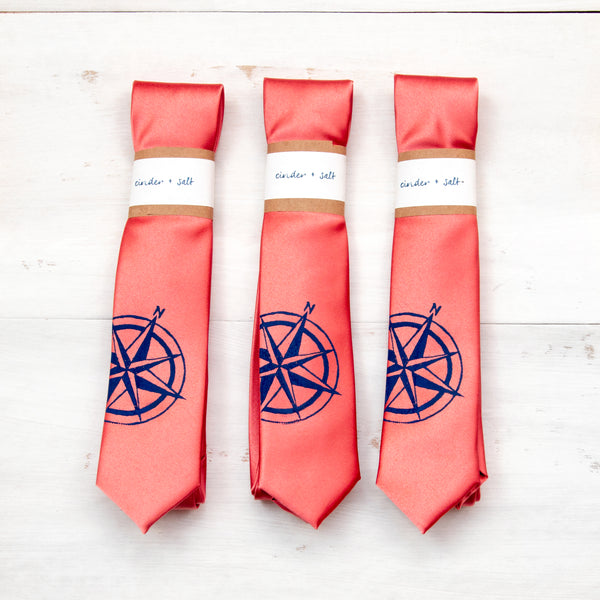 Compass Skinny Tie - Coral