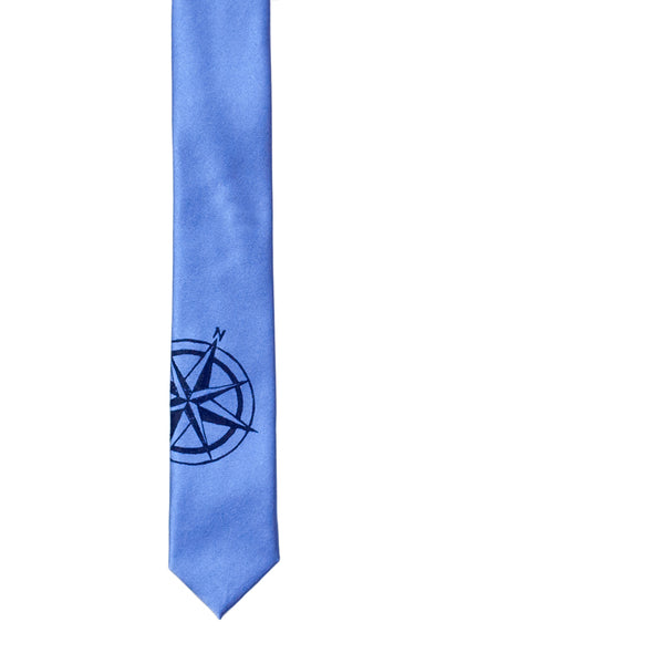 Compass Skinny Tie - Blue