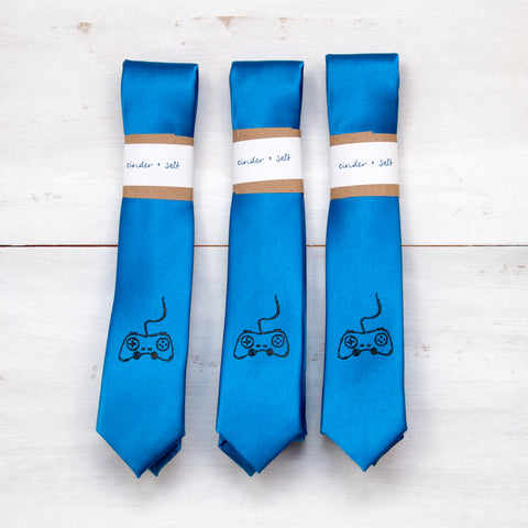 Game Controller Skinny Tie - Blue