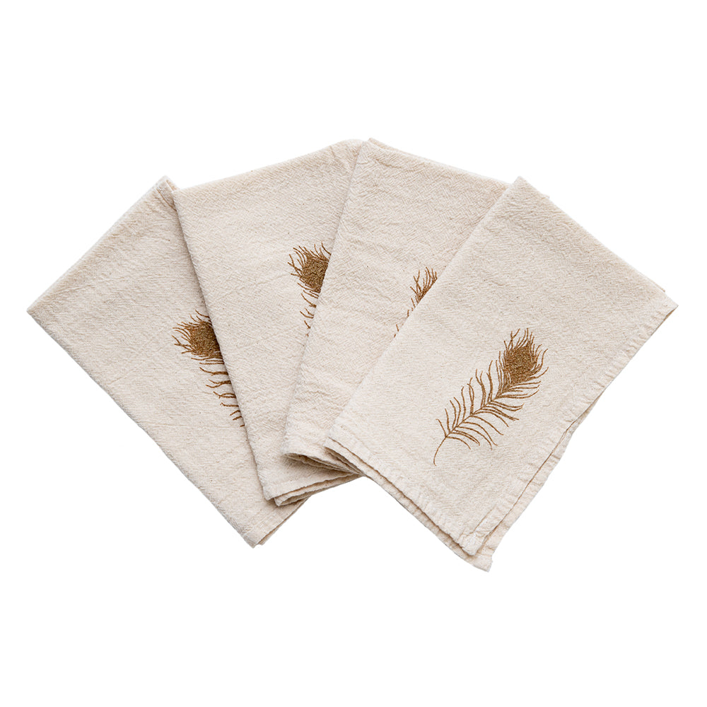 Peacock Feather Cloth Napkins - Set of 4