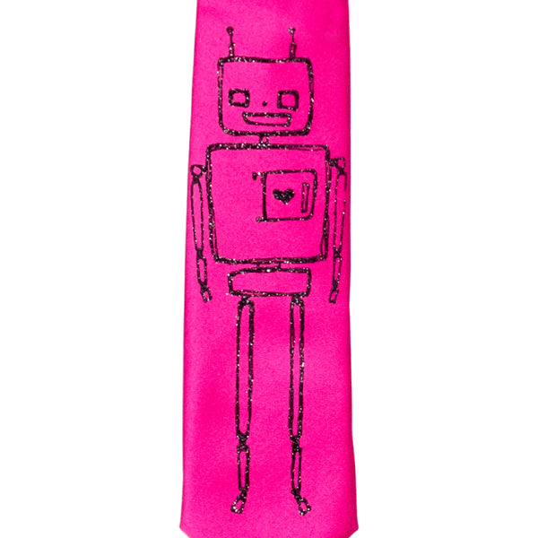 Robot Skinny Tie - Hot Pink