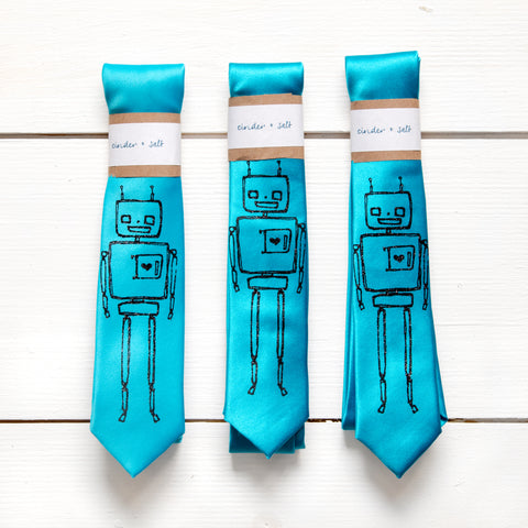 Robot Skinny Tie - Turquoise