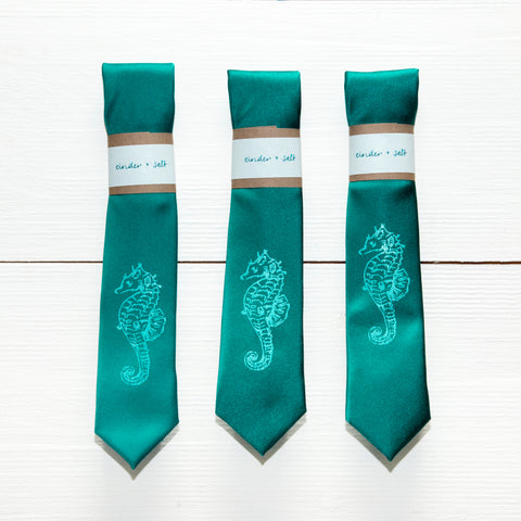 Seahorse Skinny Tie - Jade