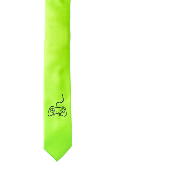 Game Controller Skinny Tie - Lime