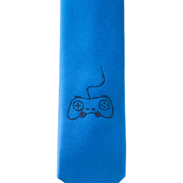 Game Controller Skinny Tie - Blue