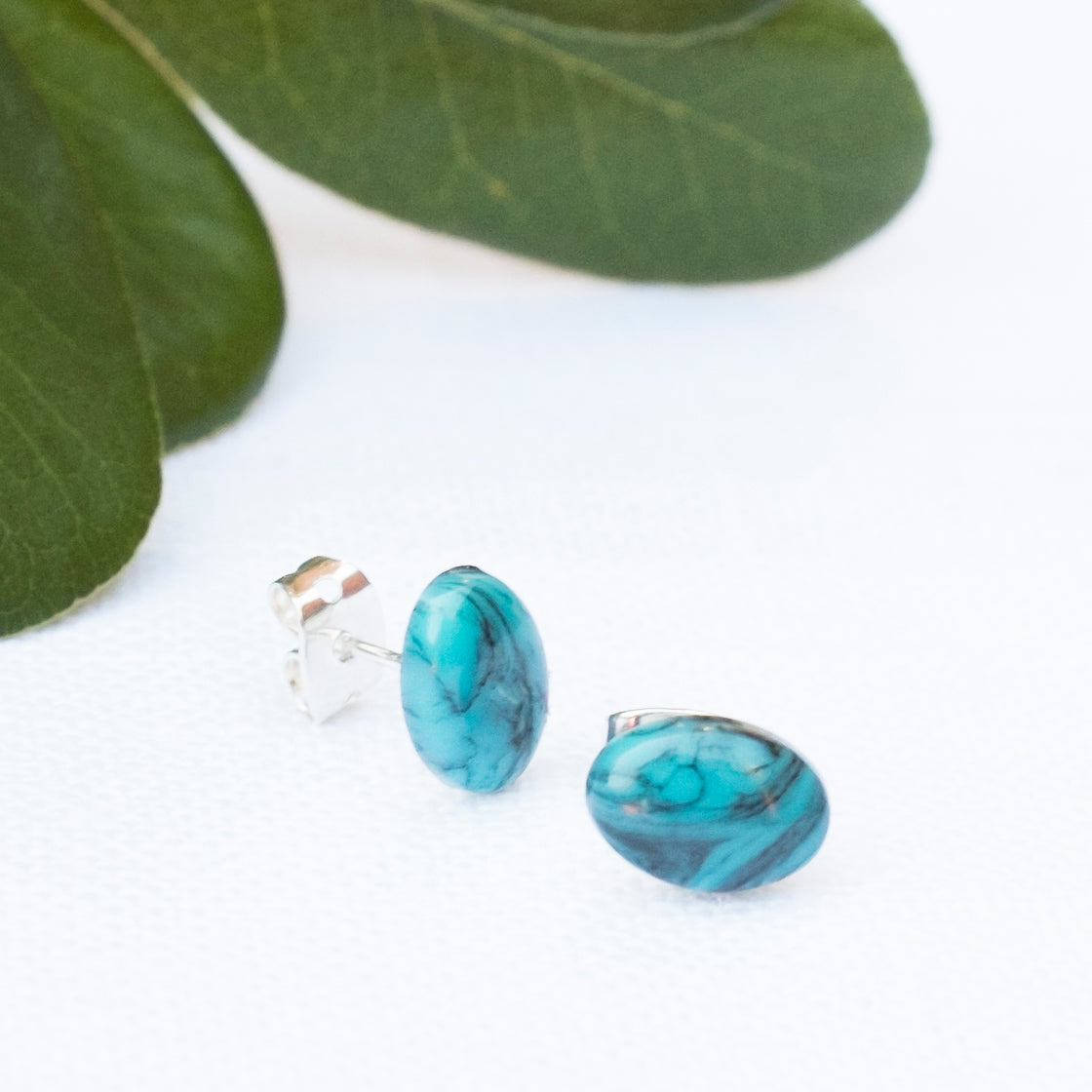 Turquoise Marble Oval Stud Earrings